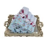 Pano de prato lembrancinha de chá de panela Floral Azul e Rosa