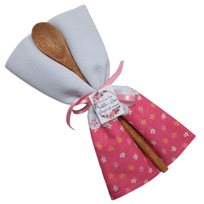 Chá de Panela Rosa Lembrancinha Pano e Colher de Pau - Imagem 2