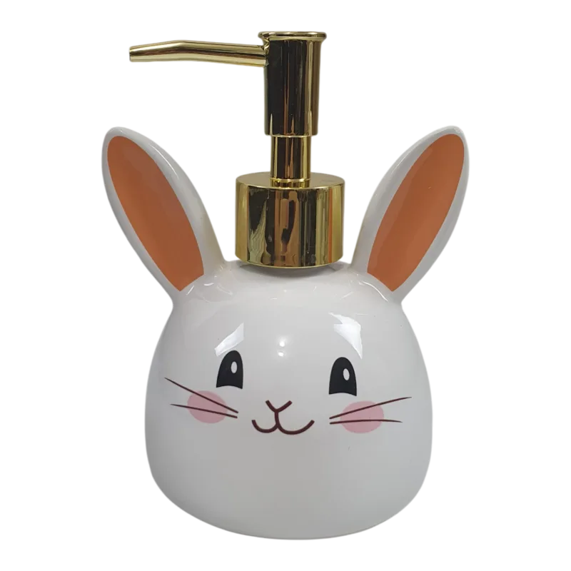 porta sabonete liquido coelho pascoa 275ml ceramica valvula dourada