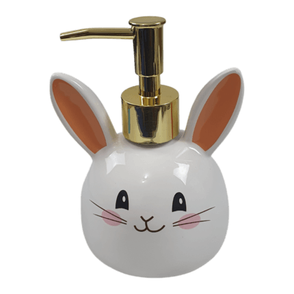 porta sabonete liquido coelho pascoa 275ml ceramica valvula dourada