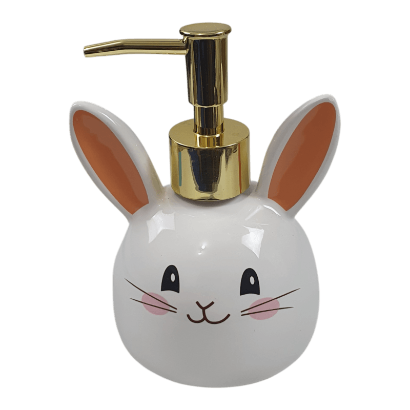porta sabonete liquido coelho pascoa 275ml ceramica valvula dourada