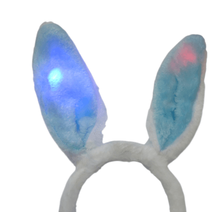 tiara de orelhas de coelho com led em pelucia branca pascoa