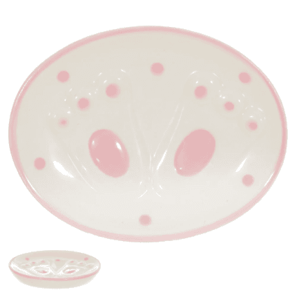 porta sabonete ceramica rosa pezinhos coelho pascoa oval