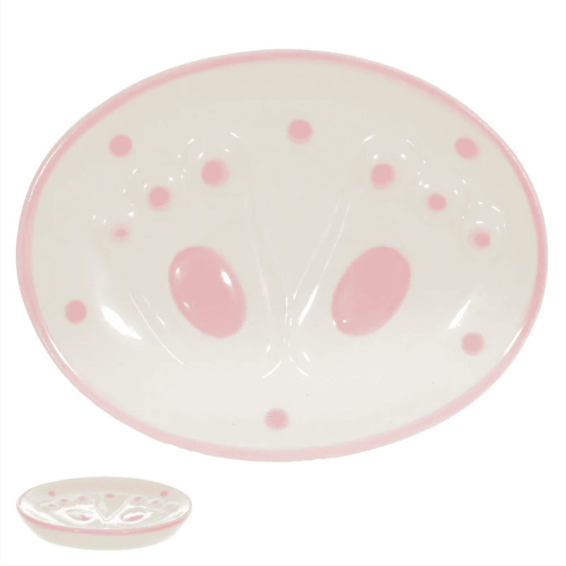 porta sabonete ceramica rosa pezinhos coelho pascoa oval