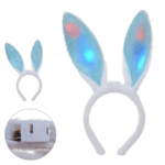 tiara de orelhas de coelho com led em pelucia branca pascoa