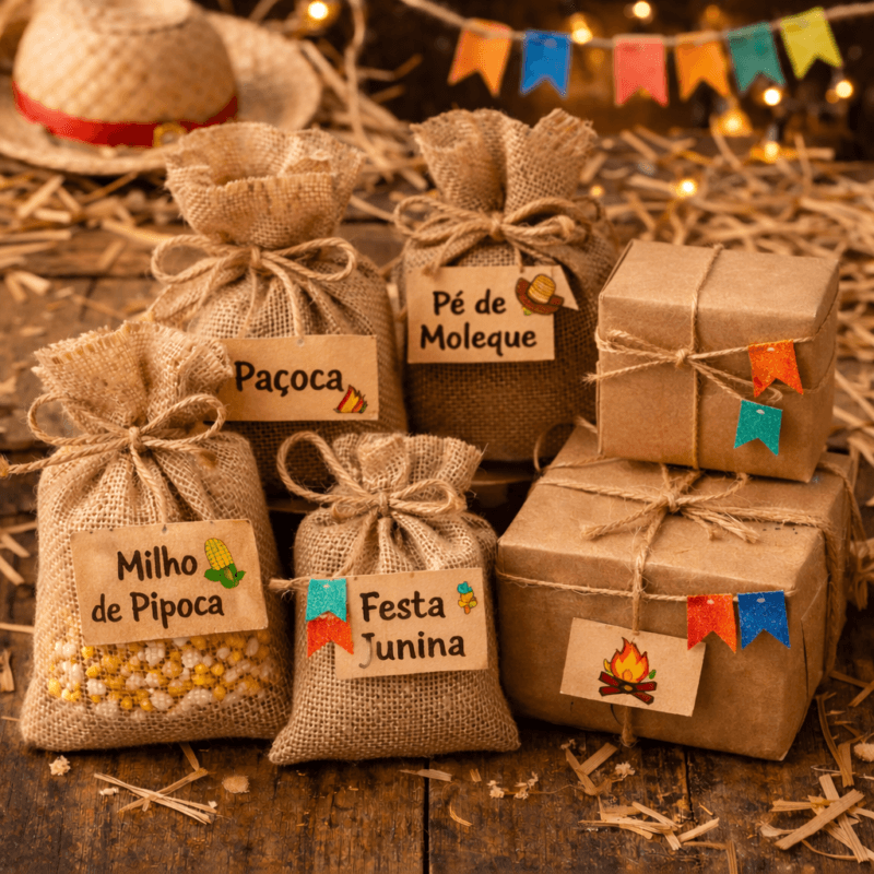 embalagens rústicas para lembrancinhas festa junina com juta e papel kraft