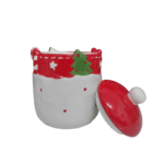 Uso do pote como açucareiro em mesa decorada para o Natal.