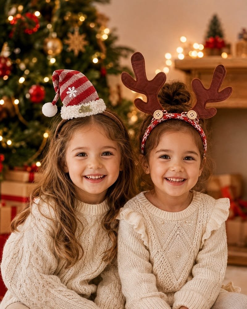 Tiaras natalinas para adultos e crianças Modelos leves, confortáveis e charmosos para adultos e crianças usarem em festas, fotos e comemorações natalinas.
