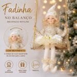 Modelo Champanhe da Fada Natalina Musical no Balanço, perfeita para árvores de Natal, vitrines e ambientes sofisticados.