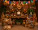 Ambiente decorado com bandeirinhas, chapéus de palha, flores de chita, caixotes de madeira, iluminação com cordões de luz e uma mesa temática perfeitamente harmonizada.
