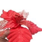 Flor de Natal Marsala em veludo e glitter para decoração de árvores, guirlandas e arranjos com acabamento sofisticado e brilho intenso.