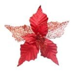 Flor de Natal Marsala em veludo e glitter para decoração de árvores, guirlandas e arranjos com acabamento sofisticado e brilho intenso.