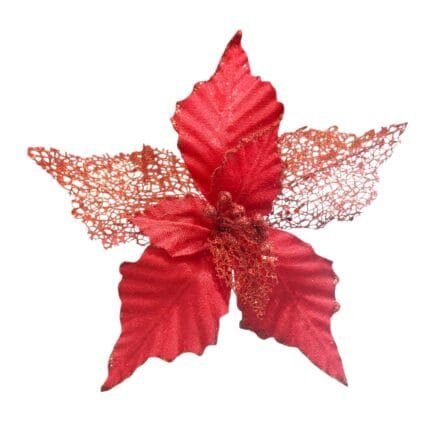 Flor de Natal Marsala em veludo e glitter para decoração de árvores, guirlandas e arranjos com acabamento sofisticado e brilho intenso.