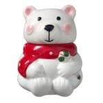 Pote natalino de cerâmica modelo Ursinho para decoração de cozinhas, mesas postas e armazenamento de pequenos alimentos e objetos.