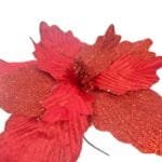 Flor de Natal Vermelho Vinho Marsala Poinsétia Luxo em Veludo e Glitter para Árvore de Natal - Imagem 7