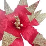 Flor de Natal Vermelho Vinho Marsala Poinsétia Luxo em Veludo e Glitter para Árvore de Natal - Imagem 9