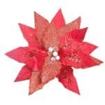 Flor de Natal Vermelho Vinho Marsala Poinsétia Luxo em Veludo e Glitter para Árvore de Natal - Imagem 16
