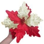 Flor de Natal Vermelho Vinho Marsala Poinsétia Luxo em Veludo e Glitter para Árvore de Natal - Imagem 14