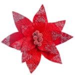 Flor de Natal Vermelho Vinho Marsala Poinsétia Luxo em Veludo e Glitter para Árvore de Natal - Imagem 15