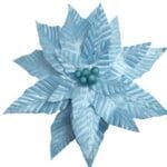 Flor Poinsétia Azul com haste para facilitar a aplicação em árvores de Natal, guirlandas e diferentes arranjos decorativos.