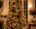 Árvore de Natal grande e elegante, com iluminação LED abundante e uniforme, mostrando diferentes pontos de luz entre os galhos, decoração natalina sofisticada