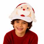 Boné Papai Noel aveludado com rosto em pelúcia, ideal para festas de Natal, confraternizações, ensaios fotográficos e eventos natalinos.