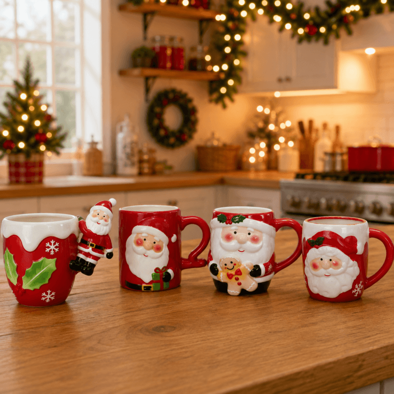 Caneca temática da Coleção Natal 2026, produzida em cerâmica com acabamento em relevo e excelente riqueza de detalhes para decoração natalina.