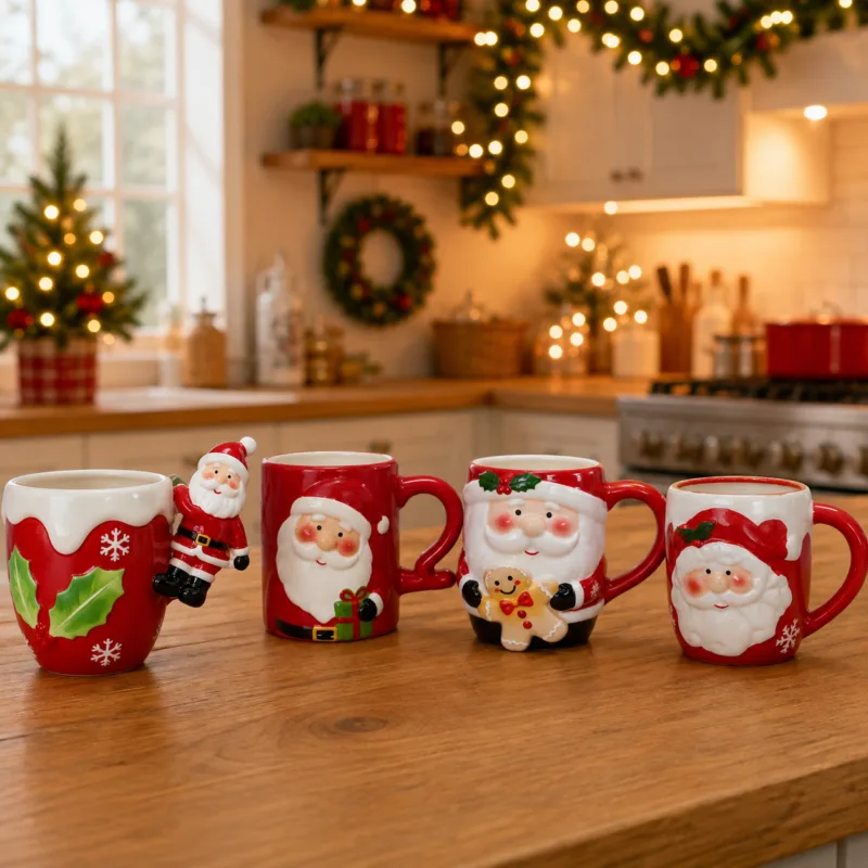 Caneca temática da Coleção Natal 2026, produzida em cerâmica com acabamento em relevo e excelente riqueza de detalhes para decoração natalina.