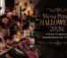 Mesa posta elegante para Halloween 2026, com louças pretas, taças em tons de vinho, talheres dourados, flores burgundy, velas, abóboras decorativas, morcegos e detalhes sofisticados em uma atmosfera aconchegante e misteriosa.