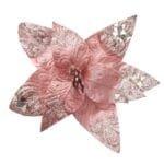 Flor de Natal Poinsétia Rose Gold em veludo e glitter para árvores de Natal, guirlandas, arranjos florais e decoração premium com acabamento refinado.