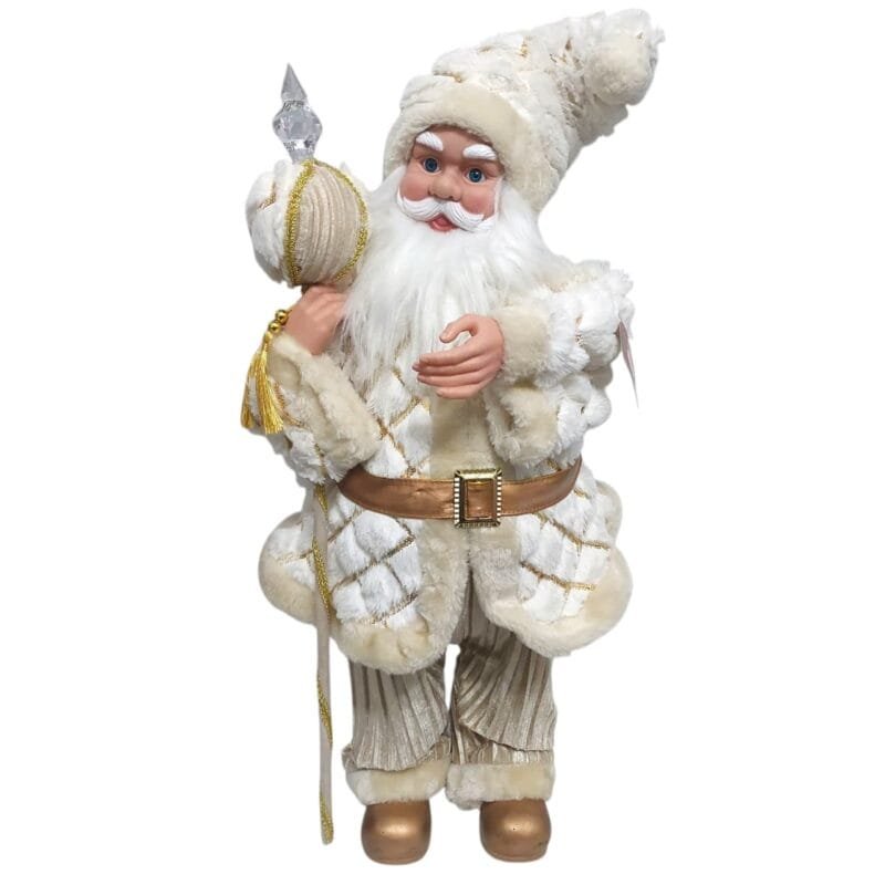Papai Noel musical luxo disponível em diversas cores e modelos, ideal para decorar salas, vitrines, recepções e ambientes natalinos com elegância.