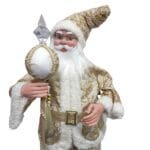 Papai Noel musical de 70 cm com movimento, música natalina e acabamento luxuoso em tecidos sofisticados para decoração de Natal.