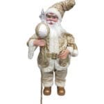 Papai Noel musical de 70 cm com movimento, música natalina e acabamento luxuoso em tecidos sofisticados para decoração de Natal.