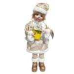 Casal decorativo infantil de Natal com acabamento refinado, música mecânica e roupas em tecido aveludado.