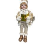 Casal decorativo infantil de Natal com acabamento refinado, música mecânica e roupas em tecido aveludado.
