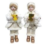 Casal de crianças do coral de Natal disponível em cores dourado e prata, ideal para decoração residencial e comercial.
