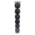 Kit com 6 bolas decorativas de Natal de 8 cm, composto por 3 bolas pretas foscas e 3 brilhantes para árvores natalinas elegantes.