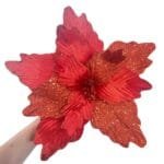 Flor de Natal Vermelho Vinho Marsala Poinsétia Luxo em Veludo e Glitter para Árvore de Natal - Imagem 6