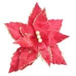 Flor de Natal Vermelho Vinho Marsala Poinsétia Luxo em Veludo e Glitter para Árvore de Natal - Imagem 13