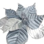 Flor de Natal Poinsétia Glitter Luxo Veludo Prata Nevada Branco para Árvore de Natal - Imagem 9