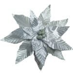 Flor de Natal Poinsétia com acabamento luxuoso em tons prata e branco, ideal para árvore de Natal, guirlandas e arranjos decorativos. Imagem 2