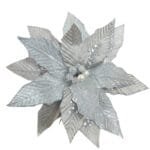 Flor de Natal Poinsétia Glitter Luxo Veludo Prata Nevada Branco para Árvore de Natal - Imagem 13
