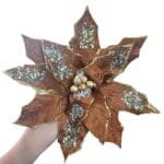 Flor de Natal Poinsétia em tons marrom, dourado e champanhe para decoração de árvores de Natal, guirlandas, festões e arranjos.