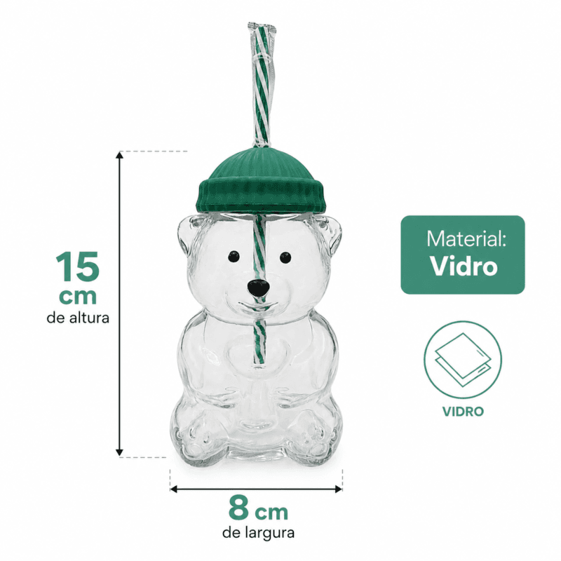 Garrafa decorativa e funcional em formato de ursinho, uma opção charmosa para lembrancinhas, presentes e decoração.