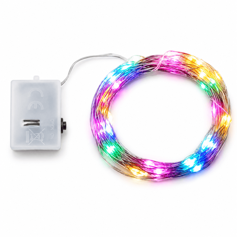 Fio de fada natalino com 3 metros de comprimento e 30 LEDs coloridos para decorar pequenos espaços durante o Natal.