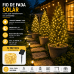 Fio de fada solar com painel para captação da energia solar durante o dia e iluminação automática durante a noite.