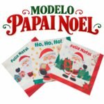 Detalhe do tema Papai Noel com diferentes ilustrações em cada lado do guardanapo, destacando a proposta de dupla estampa.