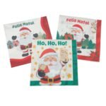 Detalhe do tema Papai Noel com diferentes ilustrações em cada lado do guardanapo, destacando a proposta de dupla estampa.