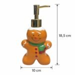 Porta sabonete líquido natalino de porcelana com tampa metálica dourada. Conheça os modelos Gingerbread, Pinheiro e Ursinho, além das outras opções temáticas disponíveis no anúncio.